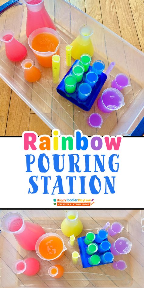 Pouring Station, Rainbow Lessons, Kids Sensory Activities, Toddler Sensory Bins, Rainbow Activities, Sensory Activities Toddlers, Preschool Colors, Toddler Sensory, Kids Sensory