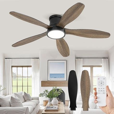 Amazon.com: ZMISHIBO 52 Inch Ceiling Fans with Lights, Flush Mount Low Profile Ceiling Fan with Remote, Reversible, 3CCT, Noiseless, LED Ceiling Fan Lighting Fixture for Bedroom, Kitchen, Indoor-Black : Tools & Home Improvement Trending Ceiling Fans, Rooms With Ceiling Fans, Bedroom Fan Ceiling, Bedroom Ceiling Fans With Light, Mid Century Modern Ceiling Fan, Ceiling Fan For Living Room, Walnut Ceiling, Bedroom Ceiling Fan, Coastal Ceiling Fan