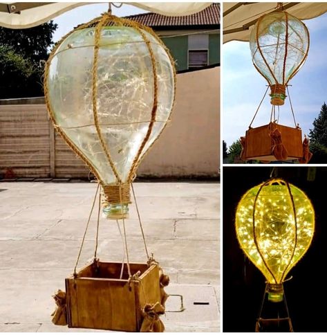 Diy Hot Air Balloons, Light Bulb Crafts, Glass Bottles Art, Deco Originale, Garden Deco, Garden Art Sculptures Diy, Garden Artwork, Garden Art Projects, Hot Air Balloons