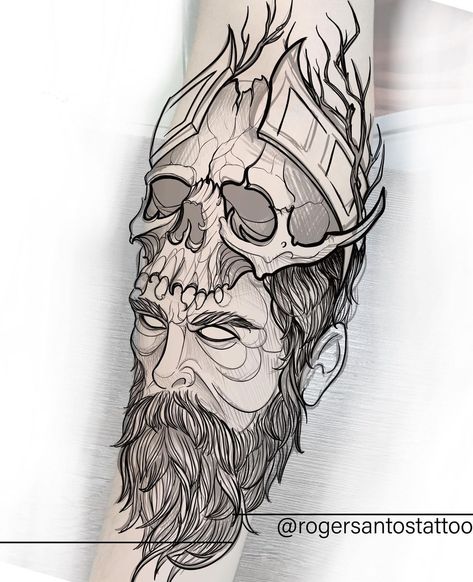 Roger Santos • Tatuador 🦅 on Instagram: “Hades 🔱 feito na última live de desenho ✍️ _________________________________ Orçamentos • link no perfil” Hades Drawing Greek Mythology, Hades And Persephone Tattoo, Hades Drawing, Greek Tattoo Ideas, Cerberus Tattoo, Persephone Tattoo, Fantastic Tattoo, Hades Tattoo, Zeus God