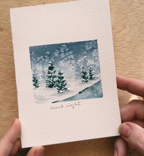 Kristin Van Leuven | Watercolor artist and instructor (@hellolovelypeople_) • Instagram photos and videos Tiny Christmas Paintings, Watercolor Christmas Cards Diy Ideas, Winter Watercolor Paintings, Winter Printables Free, Watercolor Christmas Cards Diy, Watercolor Holiday Cards, Watercolor Holiday, Winter Art Projects, Watercolor Winter