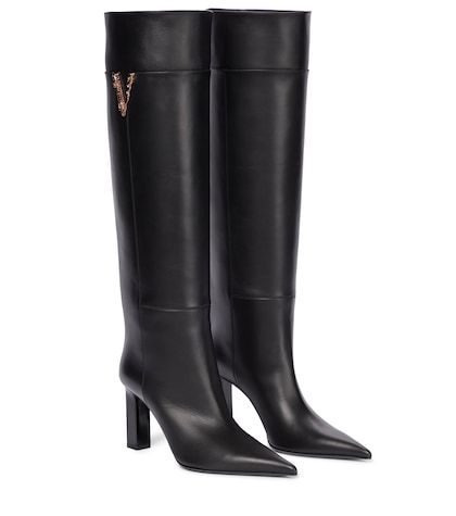 Versace Gold, Suede Boots Knee High, Knee High Leather Boots, High Jewelry, Designer Brands, Knee High Boots, Calf Leather, Fall In Love, Black Boots