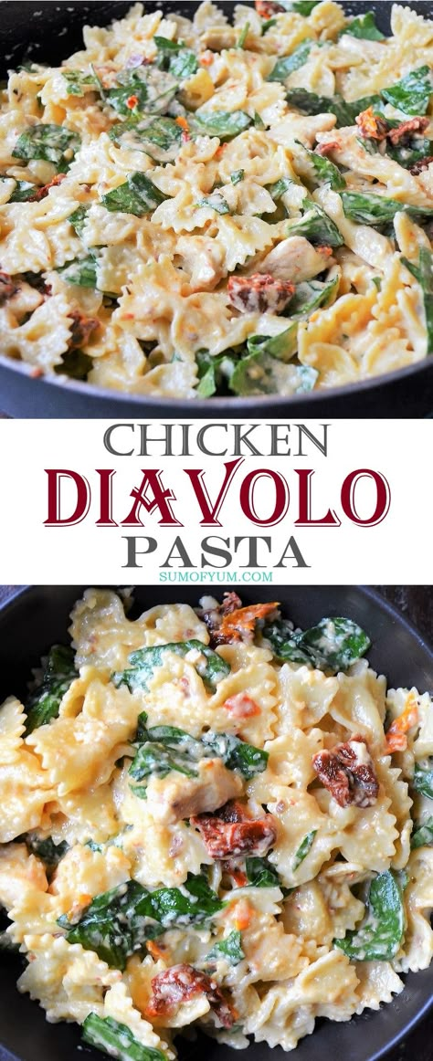 Chicken Diavolo, Diavolo Pasta, Pasta Spicy, Chicken And Pasta, Recipe Pasta, Creamy Chicken Pasta, Pasta Dinners, Bowtie Pasta, Fettuccine Alfredo