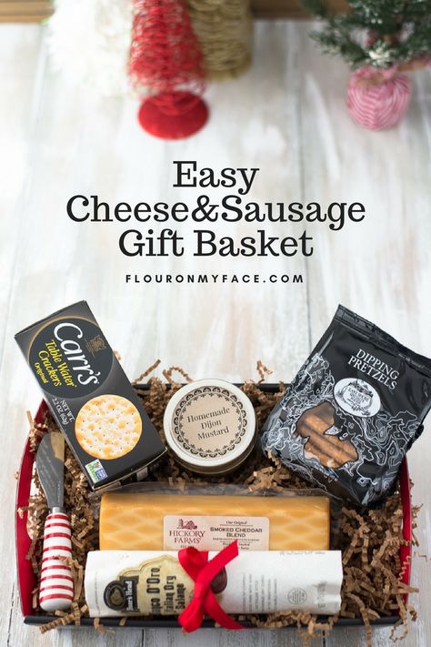 Cheese and Sausage Gift Basket Sausage Gift Basket, Cheese Basket, Easy Gift Baskets, Cookie Jar Gifts, Cheese Gift Baskets, Chocolate Christmas Gifts, Homemade Mustard, Mason Jar Christmas Gifts, Homemade Holiday Gifts