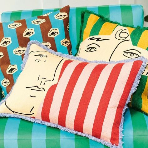 Luke Edward Hall Interiors, Funky Cushions, Luke Edward Hall, Striped Pillows, Sophie Robinson, Hall Designs, Edward Hall, Printed Pillows, Ceramic Lamp Base