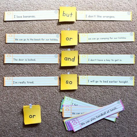 Work on Compound Sentences with this hands on activity. Students pick the two sentence cards with the same number. They read the two… Conjunctions Activities, Compound Sentences, Miss D, Go To Bed Early, English Teacher, Hands On Activities, Classroom Organization, The Two, Classroom Decor