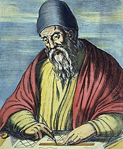 14. Euclid (fl. c. 300 BCE in Alexandria, Egypt) was a Greek mathematician best known for his text Elements, which almost from the time of its writing, exerted a continuous and major influence on human affairs. It was the primary source of geometric and deductive reasoning, theorems, and methods at least until the advent of non-Euclidean geometry in the late 19th century. Other than the Bible, the Elements may be the most translated, published, and studied book in the Western world. Euclidean Geometry, Greek Philosophy, Library Of Alexandria, Number Theory, Literary Genre, Computer Graphics, The Father, Ancient Greece, Ancient Greek