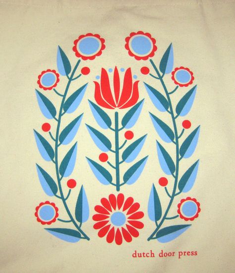 Swedish Floral Pattern, Tulip Folk Art, Folk Art Painted Door, Eastern European Folk Art, Scandinavian Floral Pattern, Dutch Graphic Design, Scandi Folk Art, Dutch Pattern, Contemporary Folk Art