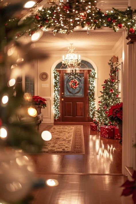 Festive Entryway Christmas Decor Ideas for Joyful Homes Christmas Decor Ideas For Foyer, Entryway Christmas Tree Traditional, Entryway Christmas Trees Front Doors, Christmas Front Door Decor Entrance Traditional, Christmas Entryway Decor Front Entry, Foyer Entryway Decor Ideas, Entryway Christmas Decor, Unique Entryway, Cristmas Entry Door