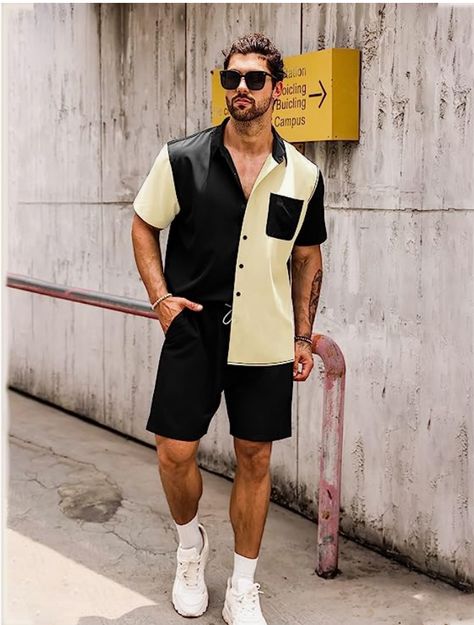 Men Short Sets, Coords Set Outfit Men, Mens Short Set Outfit, Summer Sets Two Pieces Men, Matching Shorts And Top Set Men, Button Down Shirt And Shorts, Men Summer Casual, Short Sleeve Suit, Latest African Wear For Men