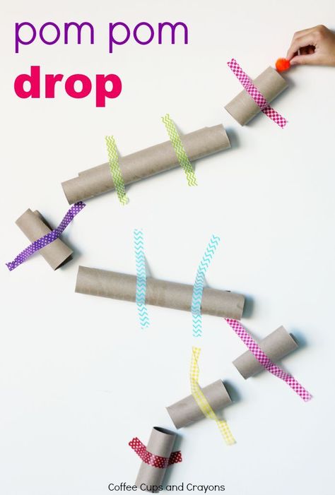 Simple STEM activity for kids. Pom Pom Drop made from empty cardboard tubes! Pom Pom Drop, Simple Stem Activities, Stem Activity For Kids, Steam Challenges, Steam Ideas, Preschool Stem, Steam Projects, Stem Ideas, Stem Challenge