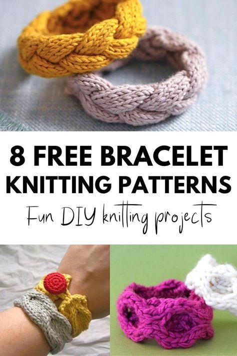 8 Free Bracelet Knitting Patterns - Fun DIY Friendship Bracelets. Easy projects that knit up fast and are perfect for stash busting! #knitting #friendship #bracelets #cables #knit #knitbracelets #craftideas Knitted Friendship Bracelet, Knit Jewelry Patterns, How To Knit A Bracelet, Knit Bracelet Pattern Free, Knitted Jewelry Patterns Free, Free Friendship Bracelet Patterns, Knitted Bracelets Pattern, Easy Knit Projects, Small Knitting Projects Free