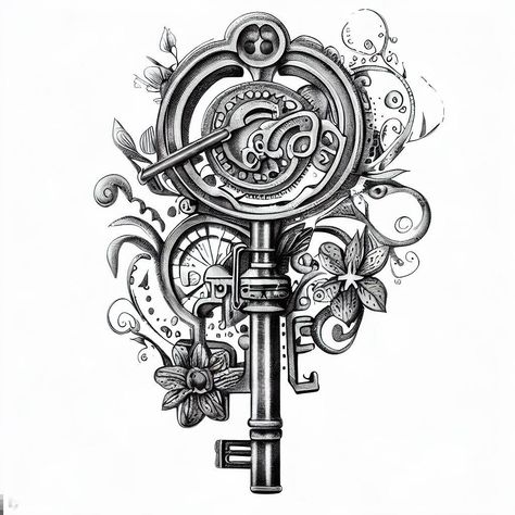 Key Tattoo Designs Vintage, Tattoo Designs Vintage, Whimsigothic Home Bedroom, Whimsigothic Home, Skeleton Key Tattoo, Key Tattoo Designs, Key Tattoo, Old Keys, Vintage Key