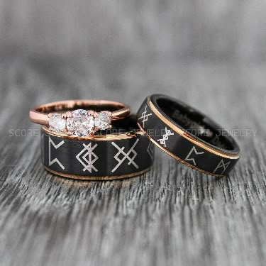 Vikings Rings, Vikings Runes Wedding Bands, Runes Wedding Rings, Couple Rings, Nordic Runes Ring, Vikings Wedding Vikings Wedding, Nordic Rings, Vikings Runes, Wedding Rings Black, Solstice Wedding, Wiccan Wedding, Black Wedding Bands, Couple Wedding Bands, Wedding Rings Couple