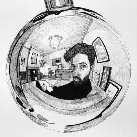 ink drawing Distortion Art, Drawing Themes, Body Part Drawing, Perspective Sketch, Ink Pen Art, Fish Eye, A Level Art, Pen Art, Eye Art