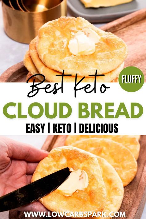 The Best Keto Cloud Bread (Oopsie Bread Recipe) Oopsie Bread Recipe, Keto Cloud Bread Recipe, Almond Flour Tortilla Recipe, Keto Blueberry Bread, Keto Loaf, Easy Cloud Bread Recipe, Egg Free Keto, Keto Breadsticks, Keto Cloud Bread