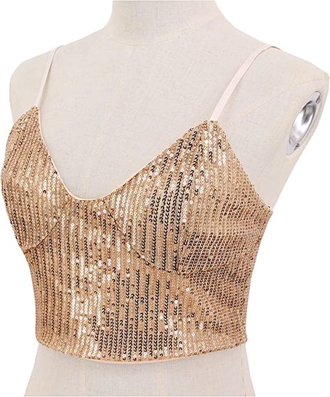 Gold Sleeveless Crop Top For Party, Shiny Gold Party Tops, Shiny Outfits, Golden Top Outfit, Sparkly Tops, Gold Tops, Gold Tank Top, Fitted Gold Glitter Tops, Gold Sequined Sleeveless Top