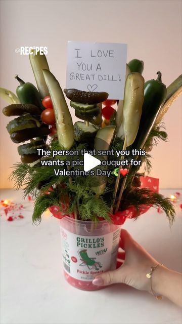 How To Make A Pickle Bouquet, Pickle Bouquet Diy, Pickle Bouquet, Dill Pickle, Diy Bouquet, Pickles, Valentines Day, Valentines, Flowers