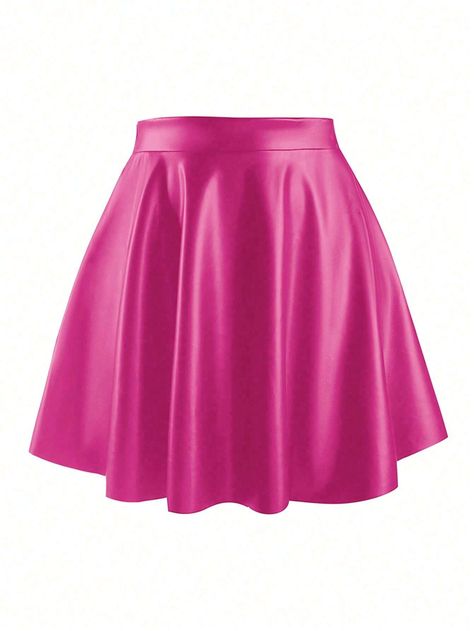 Leather Flare Skirt, Pink Leather Skirt, Hot Pink Skirt, Pink Pleated Skirt, Rose Skirt, Traje Casual, Plus Size Skirts, Pink Skirt, Color Rosa