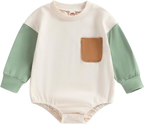 MERSARIPHY Infant Baby Boy Girl Romper Newborn Color Block Bodysuit Long Sleeve Oversized Sweatshirt Onesie Outfit Clothes Simple Pullover, Onesie Outfit, Summer Jumpsuit Casual, Summer Romper Outfit, Sweatshirt Romper, Oversized Long Sleeve Shirt, Fall Baby Clothes, Baby Boy Summer, Casual Bodysuit