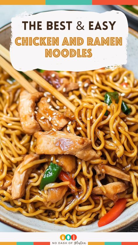 Chicken and Ramen Noodles Ramen Noodle Meals Dinners, Ramen Chicken Noodle Recipes, Chicken Ramen Stir Fry Recipes, Healthy Ramen Noodles Recipes, Sweet And Spicy Ramen Noodles, Chicken Ramen Noodle Soup Recipes, Chicken Soup With Ramen Noodles, Lunch Ideas With Noodles, Chicken With Rice Noodles Recipes