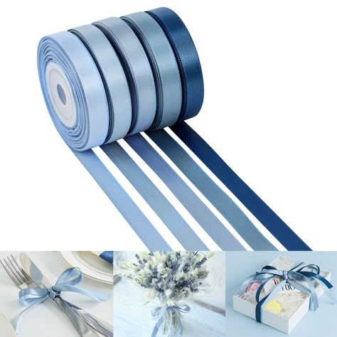 PRICES MAY VARY. 💙 Color: Dusty Blue ribbon assortment includes 5 different colors--dusty blue, french blue, dark dusty blue, antique blue and light navy blue . This gradient blue color ribbon pack can be a perfect fit for floral bouquets, gift wrapping, dusty blue theme wedding party decor and handmade craft project etc. 💎 Size: 3/8" wide double-faced satin ribbon, 10 yards (30 feet) each roll by the spool, 5 rolls in a pack, total 50 yards(150 feet). Perfect size for wedding party decor, hai Navy Blue And Dusty Blue Wedding, Navy Blue And Grey Wedding, Sapphire Wedding Theme, Dust Blue Wedding, Dusty Blue Theme, Dusty Blue And Gold Wedding, Blue Bridal Shower Decorations, Blue Theme Wedding, Dark Dusty Blue