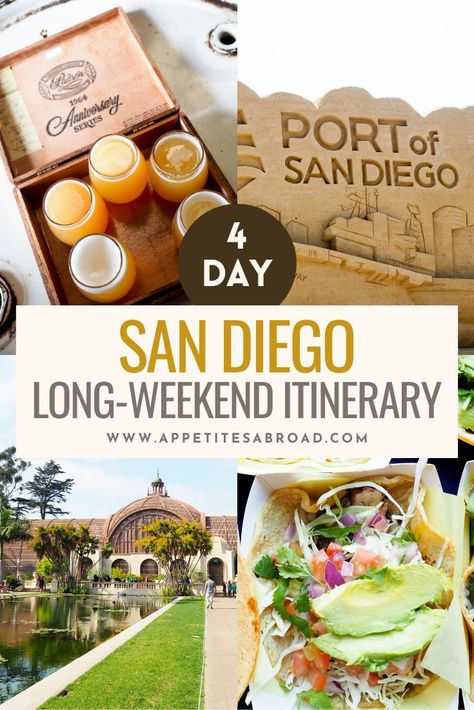 A 4-Day San Diego long-weekend itinerary, featuring brewery visits, Balboa Park, the USS Midway, and of course fish tacos! San Diego Itinerary, Weekend In San Diego, Cabrillo National Monument, Uss Midway, Coronado Island, California Trip, La Jolla Cove, Perfect Days, Weekend Itinerary