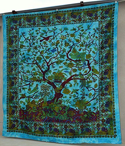 Popular Handicrafts Hippie Kaleidoscopic Tree Of Life Intricate Floral Design Indian Bedspread Tapestry 84x90 Inches215cmsx230cms Turquoise Bohemian Decor, Tapestry Wall Hanging, Home Style, Bed Spreads, Tree Of Life, Boho Style, Boho Fashion, Floral Design, Wall Hanging