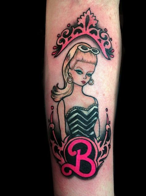 Barbie Tattoos | Inked Magazine Barbie Tattoo, Barbie Ponytail, Valentines Gift Bags, C Tattoo, Spooky Tattoos, Detailed Tattoo, Pin Up Tattoos, Inked Magazine, Tattoo Designs For Girls