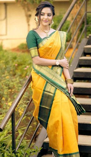 Ready, Set, Haldi: 20 Stunning Dresses for the Perfect Look Yellow Silk Saree, Athulya Ravi, Haldi Ceremony Outfit, Ceremony Outfit, Saree Blouse Styles, Bridal Lehenga Designs, Kids Blouse Designs, Kanjivaram Saree, Latest Model Blouse Designs