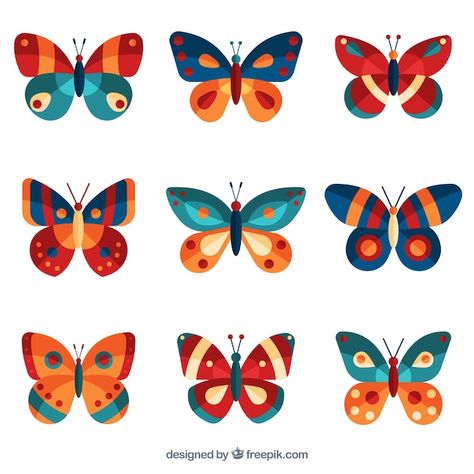 Nice collection of colorful butterflies ... | Free Vector #Freepik #freevector #butterfly #butterfly-design #fly-insect #insect Butterfly Images, Butterfly Illustration, Butterfly Drawing, Insect Art, Butterfly Art, Colorful Butterflies, Butterfly Design, Geometric Art, Flat Design