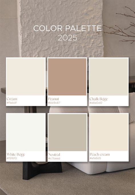 This palette harmonizes well with textured neutrals, creating a cozy yet contemporary atmosphere, perfect for nurturing creativity and calm. Whether you’re painting a feature wall or choosing accents for your home, these colors invite warmth and expression, echoing our desire for balance and unity in an ever-evolving world. Let’s paint our lives with the colors of hope and innovation in 2025!    #colorpalette #color #interior #housedesign #home interior #paintcolors #paintpalette #housebeautiful #interiorcolor #palette Neutral Colors Home Design, Crisp Color Palette, Beige Home Color Palette, Calm Wall Paint Room Colors, Cozy Interior Color Palette, Japandi Color Palette 2024, Pastel Colors Interior Design, Hope Color Palette, Sand Colour Palette