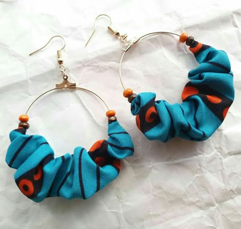 Cloth Earrings, Hoop Earrings Diy, Earrings Fabric, Textile Earrings, Diy Earrings Easy, Earrings Diy Handmade, Diy Fabric Jewellery, Afrikaanse Mode, African Earrings