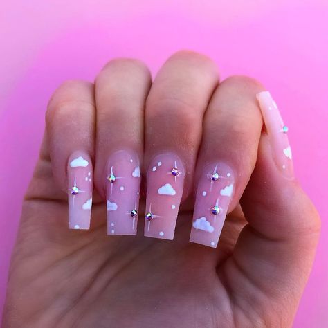 ☁️ Dreamy ☁️ ... Crystals from @bluestreakcrystals discount code in my bio x . . . #nail #nails #nailsofinstagram #nailart #nailporn… Gel Coffin, Cloud Nails, Gel Pedicure, French Pedicure, Long Nail Designs, Glamour Nails, Pink Cloud, Glamorous Nails, Nail Swag