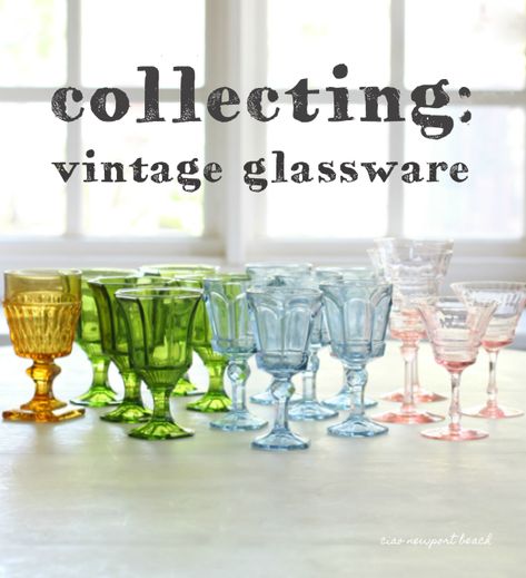 Over the past year, I’ve been steadily collecting beautiful vintage glassware for my table settings. The ones I look for are vividly colored and have an interesting shape or pattern. Mostly I’m attracted to the color and how it will enhance a table.  Actually, most of these are vintage, but I have plenty that aren't. You never know where you'll find some. World Market has some nice ones occasionally. Displaying Vintage Glassware, Vintage Glassware Table Setting, Beach Tablescape, Grandma Recipes, Most Pinned, Vintage Goblets, Glass Menagerie, Blue Glassware, Cocktail Glassware