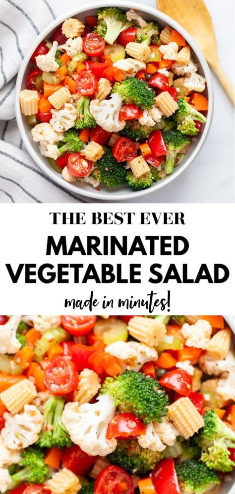 The Best Marinated Vegetable Salad – Nutrition in the Kitch Marinated Vegetable Salad, Raw Vegetable Salad, Marinated Salad, Salad Snacks, Chopped Vegetables, Marinated Vegetables, Vegetable Salad Recipes, Healthy Side Dish, Vegan Salad Recipes