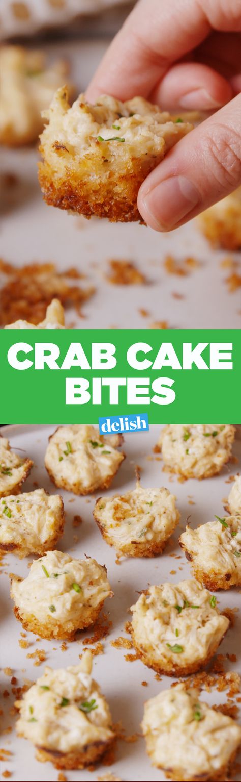 These Crab Cake Bites will be the first thing to go at your holiday party. Get the recipe on Delish.com. Crab Cake Bites, Crab Cake Appetizer, Crab Cake Recipes, Crab Cake, Cake Bites, Crab Recipes, Party Food Appetizers, Crab Cakes, Fish Dishes