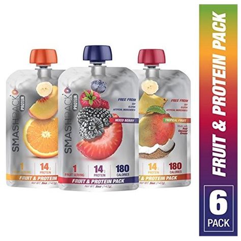 SmashPack - Real Fruit & Protein Snack Pack (6 Packs - 5oz each - Variety) Gluten Free, No Added Sugar, Soy-Free, No Artificial Ingredients Smoothie Packaging, Traveling Snacks, Healthy Food Gifts, Protein Fruit Smoothie, Healthy Snack Packs, Protein Fruit, Protein Mix, Protein Pudding, Drinks Packaging Design