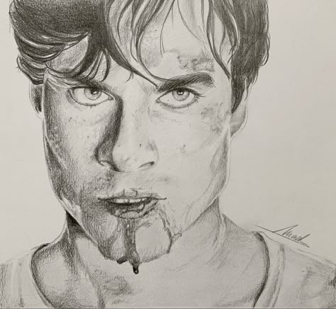 #damonsalvatore #iansomerhalder #drawing #tvd Vampire Sketch Pencil, Damon Salvatore Sketch, Damon Drawing, Ian Somerhalder Drawings, Damon Salvatore Drawing, Tvd Drawings, Vampire Drawing, Vampire Drawings, Drawing Blood