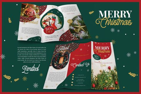 Fun Modern Christmas - Brochure Template. AI, PSD, EPS and JPG Preview. Size 11.69 x 8.27 inch (11.94 x 8.52 inch with bleed). CMYK 300 DPI. Well organized Layers (Inner Side & Outer Side). Christmas Brochure Design, Egg Poster, Christmas Photobooth, Christmas Brochure, Christmas Editorial, Brochure Food, Christmas Graphic Design, Christmas Campaign, Christmas Photo Booth