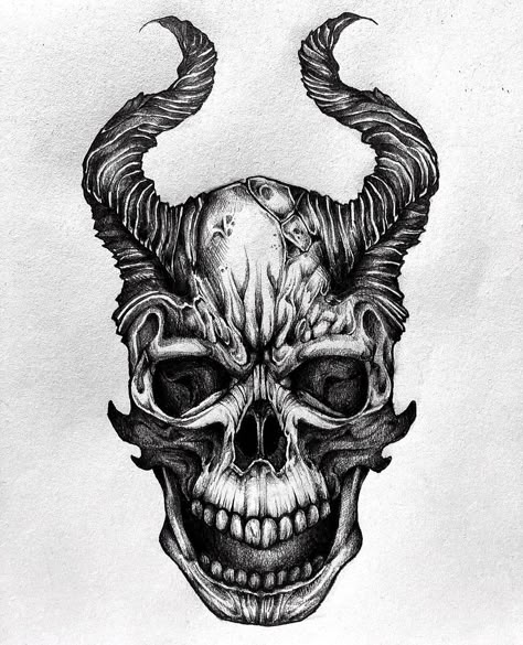 Realism Skull Tattoo, Demonic Skull, Skull Demon, Geometric Skull, Skeleton Artwork, Skull Art Tattoo, Demon Skull, Drawing Skull, Skull Art Drawing