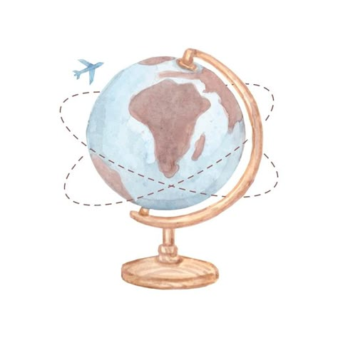 Watercolor the globe with airplane vecto... | Premium Vector #Freepik #vector #background #banner #pattern #watercolor Plane Watercolor, Airplane Vector Illustration, Watercolor Globe, Airplane Watercolor, Best Calligraphy Fonts, Globe Illustration, Globe Clipart, Airplane Vector, Travel Clipart