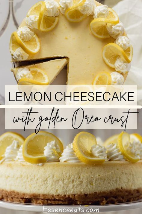 2 hours · Vegetarian · Serves 10 This lemon cheesecake was so good! I loved the golden oreo crust so much! You need to make!! Golden Oreo Crust, Oreo Crust Cheesecake, Light Cheesecake, Lemon Cheesecake Recipes, Lemon Cheese, Golden Oreo, Fluffy Light, Easy Dessert Recipes Quick, Oreo Crust