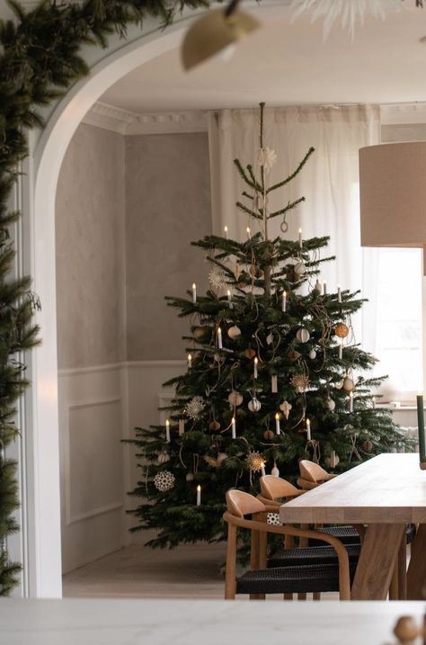 Minimalist Christmas Aesthetic, Christmas Tree Scandinavian Style, Danish Christmas Tree, Nordic Christmas Tree, Scandinavian Christmas Tree, Christmas Tree Outdoor, Farm Hotel, Heather Taylor, Fun Christmas Decorations