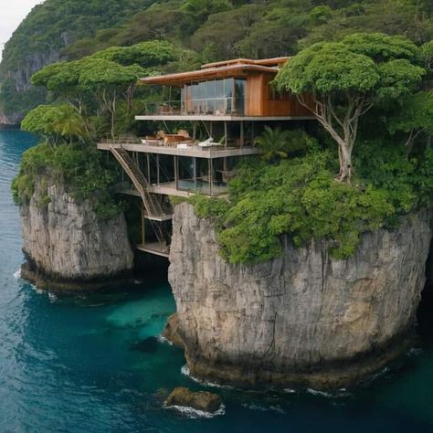 House On Cliff Ocean, House On Cliff, Ocean Homes, Extreme Homes, Cliff Palace, House Near The Sea, Architecture Blueprints, Beach House Exterior, Dream Life House