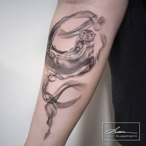 Otter Patronus, Patronus Tattoo, Underwater Tattoo, Otter Tattoo, Harry Potter Tattoo, Tattoo Idea, Pretty Tattoos, Black And Grey Tattoos, Black Tattoos