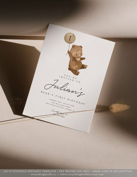 Neutral Bear Birthday Invite Editable, Teddy Bear 1st Birthday Invitation Someone Beary First Birthday Bear Balloon Template [11412149] Baby First Birthday Invitation Card, Beary First Birthday Invitation, Bear 1st Birthday Party Boy, One Bear Birthday, Beary First Birthday Boy, Little Bear Birthday Party, Bear Birthday Invitations, First Birthday Invitations Boy, Teddy Bear Birthday Theme