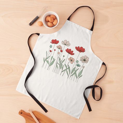 School Minimalist, Apron Cute, Wildflower Design, Apron Designs, Aprons For Sale, Summer Floral, Sublimation Printing, Pink Flowers, Wild Flowers