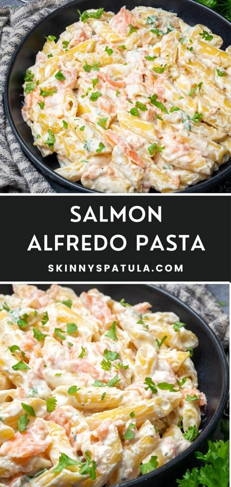 Salmon Leftover Recipes, Salmon Alfredo Pasta, Pasta Recipes For Diabetics, Salmon Pasta Bake, Leftover Salmon Recipes, Fetuchini Alfredo, Salmon Alfredo, Creamy Salmon Pasta, Salmon Pasta Recipes