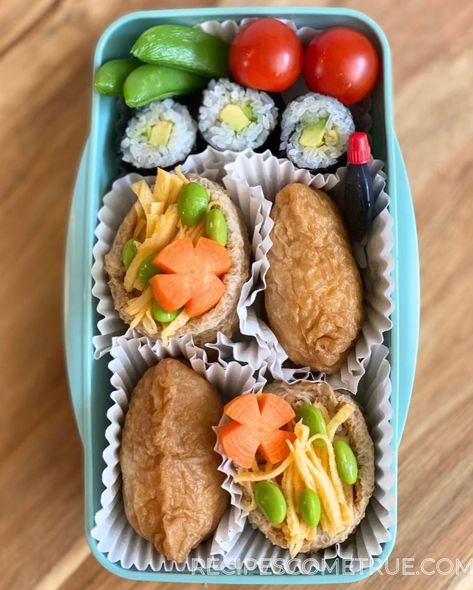 Inari Sushi - recipe just posted on recipescometrue.com This delicious inari sushi recipe is inspired by the popular “Iseya’s Oinari-San” in Tokyo. It’s perfect for bento boxes or afternoon snacks for hungry kids! Do give it a go! R 🧑‍🍳 #inarisushi #inarizushi #oinarisan #inaribento #aburaage #friedtofu #vegitarian #recipescometrue #いなり寿司　#おいなりさん#いなり弁当　#あぶらあげ #ベジタリアン Inari Recipe, Inari Sushi, Sushi Recipe, Box Food, Bento Boxes, Inspired By, Lunch Box Recipes, Afternoon Snacks, Lunch Box